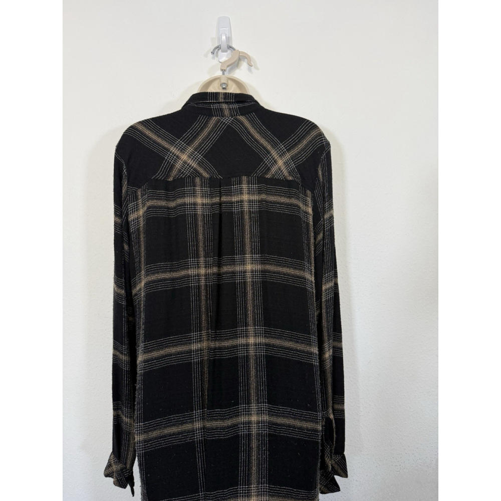 Cloth & Stone Plaid Maxi Shirt Dress Large Hi Low Stretch Boho Academia Stretch - Picture 7 of 15